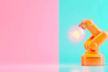 Fototapeta premium Futuristic robotic arm with a glowing light bulb socket demonstrating power and innovation
