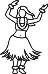 Hula dancer in grass skirt and lei outline hawaii polynesian