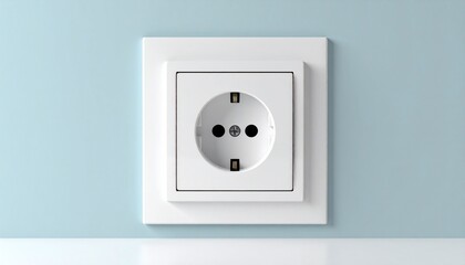 European-style wall socket on light blue wall, minimal and clean