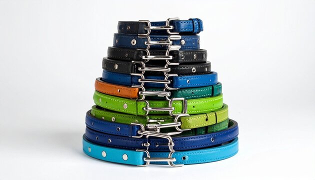 Stacked dog collars in gradient colors with central chain link - Powered by Adobe
