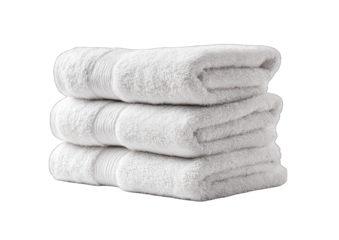 Three white bath towels stacked