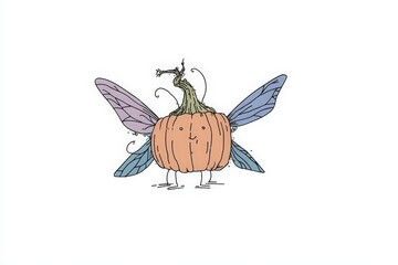 Whimsical Pumpkin with Pastel Butterfly Wings Illustration
