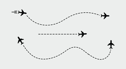 Airplanes flying in different directions and paths through the sky