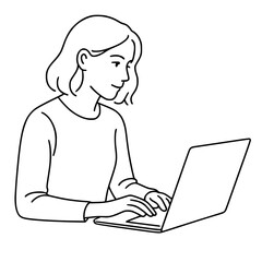 Simple line  of woman with laptop