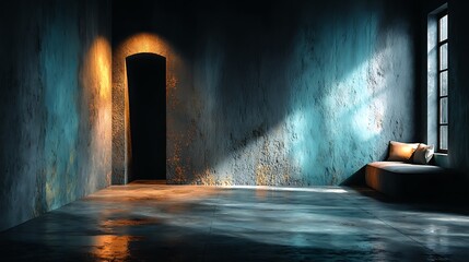 Mysterious hallway illuminated by warm glow high resolution picture