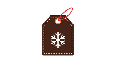 Brown gift tag with white snowflake and red string