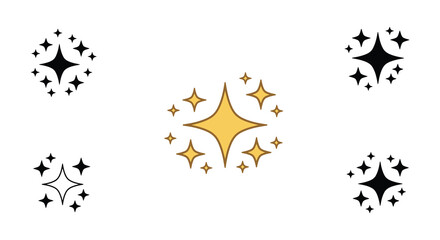 Collection of star shapes in gold and black on white background