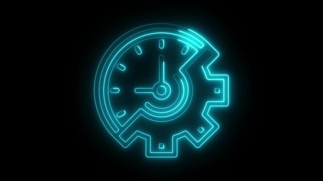 Glowing Blue Gear Clock Neon Light Effect Technology Concept Animation Background futuristic gear clock face 4k video