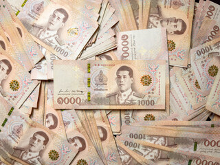 Top view of 1000 Thai baht currency symbolizing profitable trading, financial security and real...