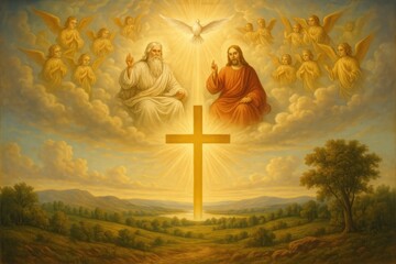 Divine scene with holy figures.