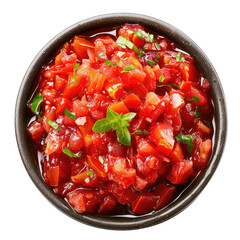 Red chunky salsa in small bowl