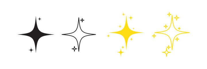 Set of Clean shining icons. Sparkle Sign. Star icons. Twinkling stars. Sparkles, shining burst. sparkle silhouette ,Star emojis. Twinkle star shapes vector design. Bright firework, decoration twinkle.