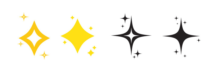 Fototapeta premium Set of Clean shining icons. Sparkle Sign. Star icons. Twinkling stars. Sparkles, shining burst. sparkle silhouette ,Star emojis. Twinkle star shapes vector design. Bright firework, decoration twinkle.