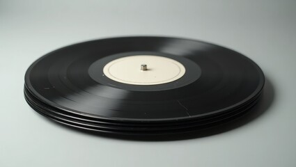 Stacked vintage vinyl records display a classic black and cream color combination on a neutral background.