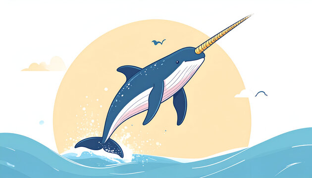 Narwhal leaping ocean sunset. - Powered by Adobe