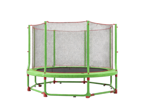 Green kids' round trampoline with safety net