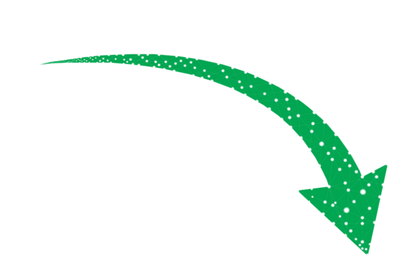 A green arrow icon curved downward with a white line and dots on a white background. An arrow icon for your website, logo, app, and UI design. The arrow indicates direction. background is transparent