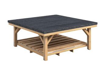 Square wooden outdoor table with dark gray top