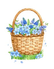 A wicker basket filled with spring flowers