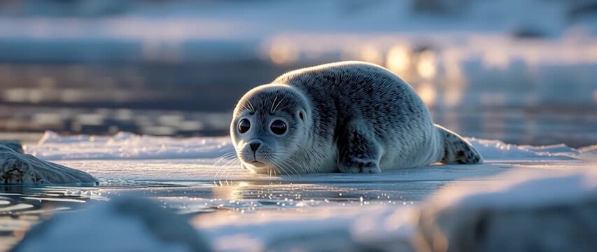 Anamorphic video Cute Baby Baikal Seal on Ice