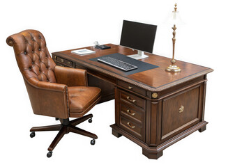 Luxury executive desk and chair isolated on transparent background transparent background