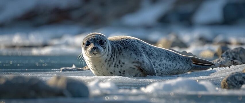 Anamorphic video Cute Baby Baikal Seal on Ice