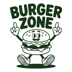Burger Mascot Cartoon Vector. Funny Fast Food Character Illustration