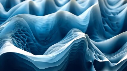 Ethereal Blue Organic Forms Flowing and Rippling in a Seamless 3D Animated Landscape. - Powered by Adobe