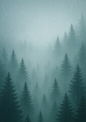Fototapeta premium Misty forest with falling rain