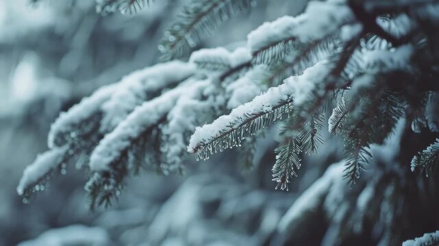 A snow-covered evergreen tree with drooping branches, symbolizing winter and holiday spirit.