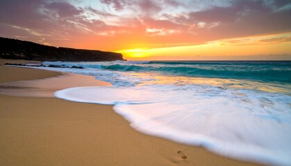 Obraz premium sunset over the beach with tide 