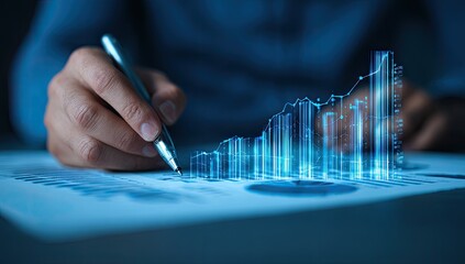 Businessperson analyzing growth chart in office