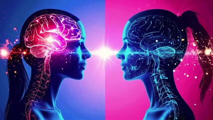 futuristic video of a digital device with neon cyberpunk background and holographic glow human brain connection neural network - Powered by Adobe