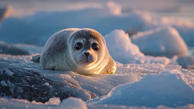 Cute Baby Baikal Seal on Ice