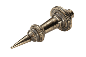Ornate, bronze-toned finial with a pointed tip and decorative bands