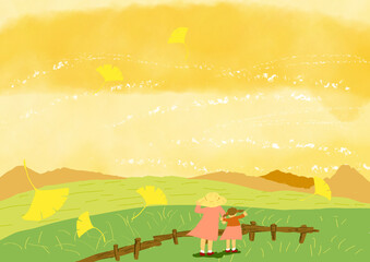 高原の秋　家族
