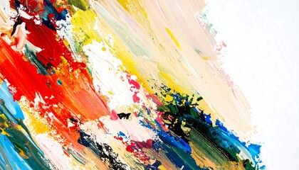 Vivid Abstract Painting with Bold Strokes of Red, Yellow, Blue, and Black on White Canvas