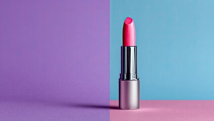 Pink lipstick on a vibrant two-toned background