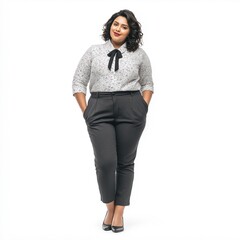 Plus Size Fashion: Elegant Blouse and Black Trousers Office Look for Confident Modern Women