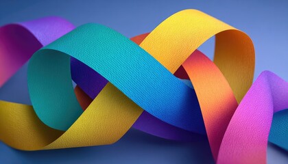 Intertwined colorful ribbons on blue background