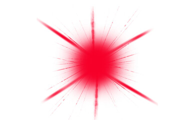 Red light burst effect with rays and sparks on white background