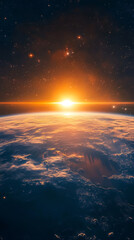 Planet Earth with Sunrise Seen from Outer Space with Stars and Horizon Background,generative ai
