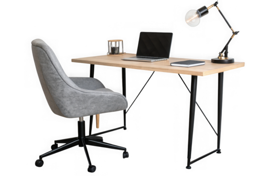 Modern desk and chair isolated on transparent background transparent background - Powered by Adobe