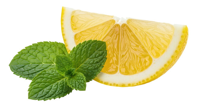 Isolated Lemon Slice and Mint Leaves - Powered by Adobe