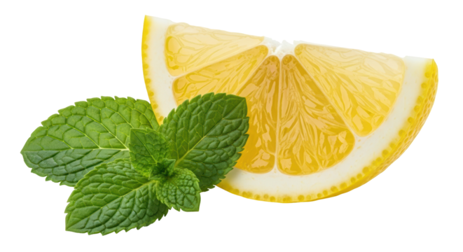 Isolated Lemon Slice and Mint Leaves
