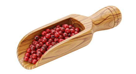 Isolated Red Peppercorns in Wooden Spoon