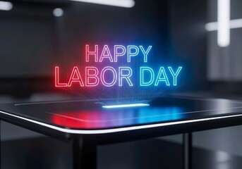 Happy Labor Day Holographic Celebration for Workers Teamwork and Occupations