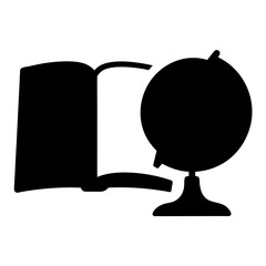 A Silhouette of an Open Book Next to a Globe for Educational Purposes