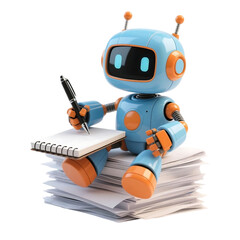 A cute AI robot character performing various business and finance activities, GPT chatbot icon. Artificial intelligence, trendy technology, support service, funny automation computer