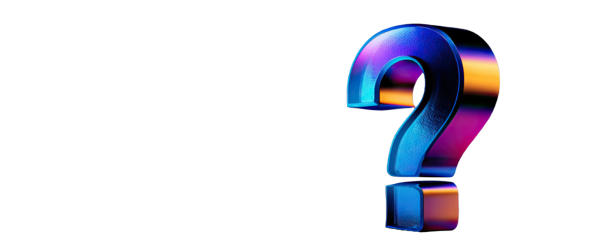 3D question mark, vibrant iridescent, on black